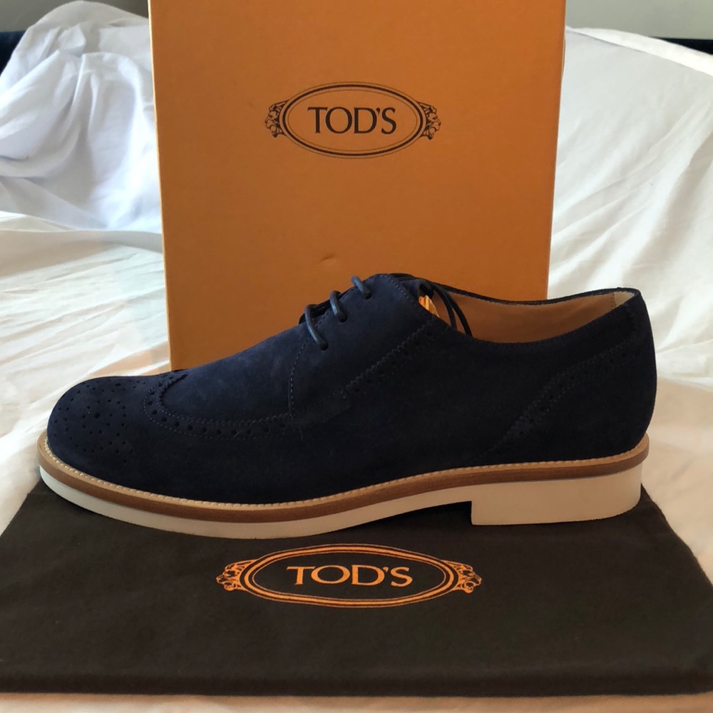 Tods Navy Blue Suede Wingtip